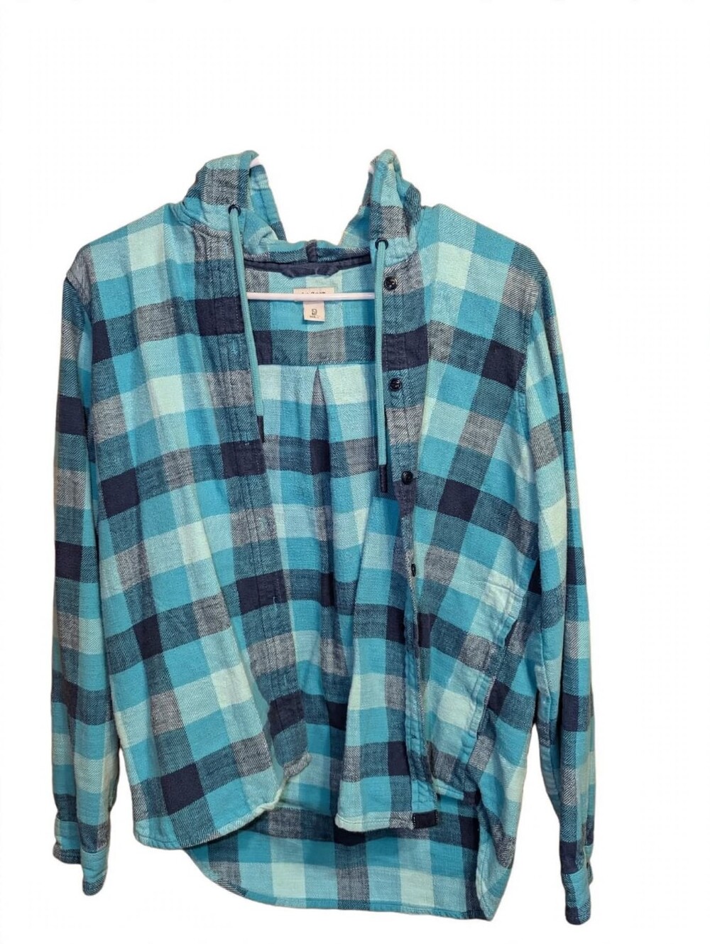 Women's Plaid Hooded Button-Up Jacket - Blue